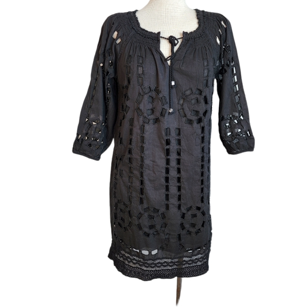 Michael Kors Embroidered Black Quarter Sleeve Eyelet Women's Shift Dress Size XS